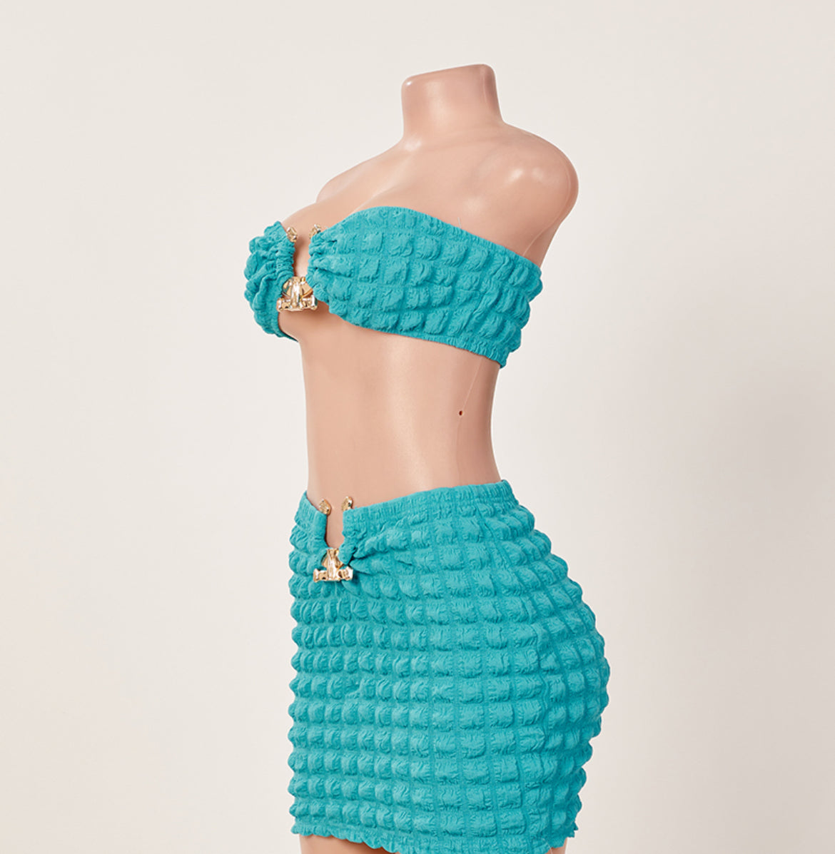 Puffer Me Blue Two Piece Skirt Set