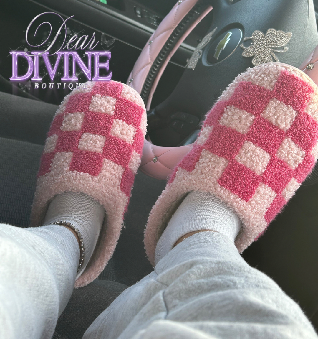 Pink Checkerboard Slippers