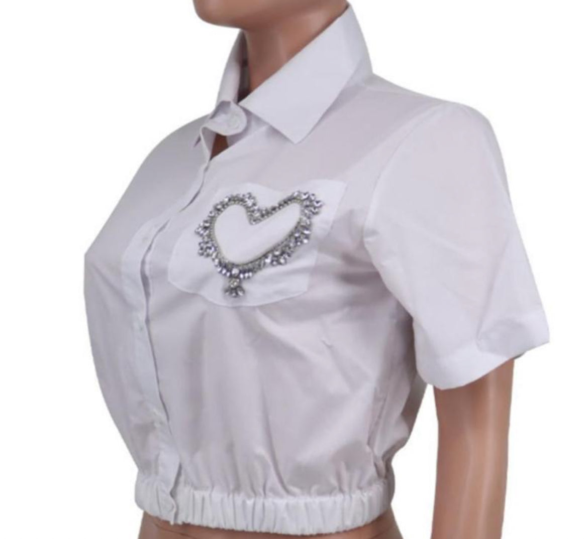 Mi Amor Rhinestone Cropped Shirt