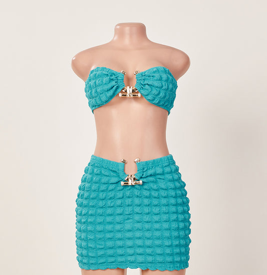 Puffer Me Blue Two Piece Skirt Set